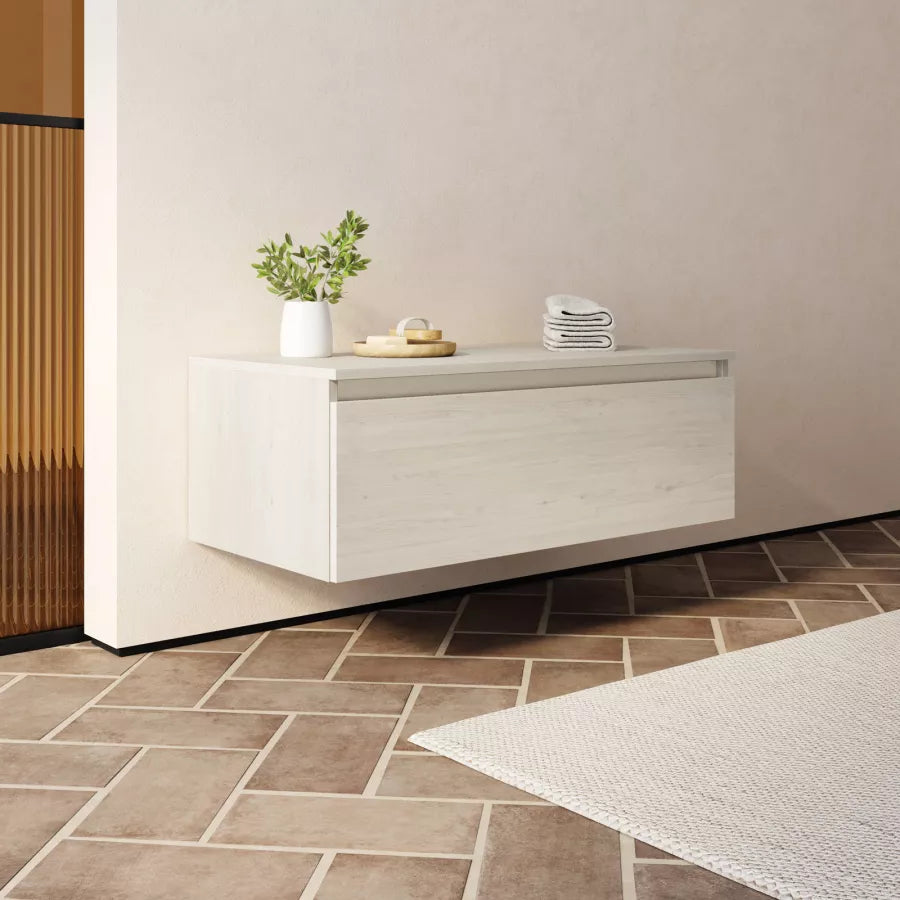 Cassettone bagno sospeso 100 cm in legno rovere bianco