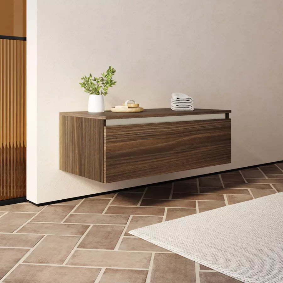 Cassettone bagno sospeso 80 cm in legno rovere deciso