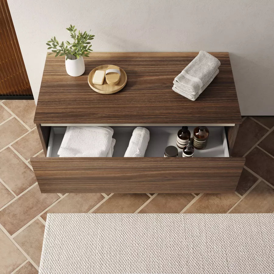 Cassettone bagno sospeso 80 cm in legno rovere deciso