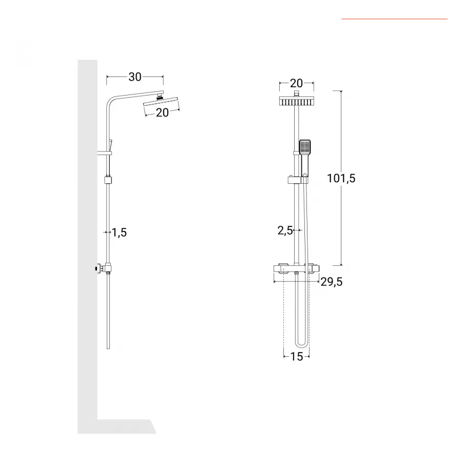 Colonna doccia termostatica completa di deviatore saliscendi squadrato acciaio