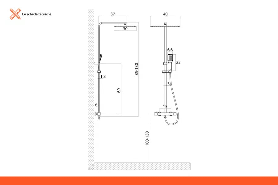 Colonna doccia telescopica miscelatore termostatico ottone cromato - Taiga