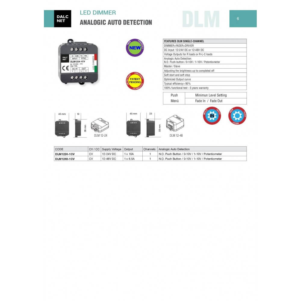 Controller Dimmer Monocanale 12/24Vdc Comandabile da Pulsante