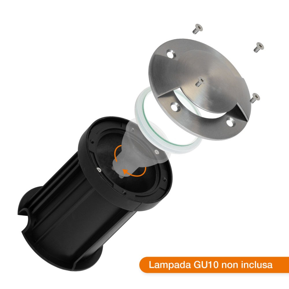 Faretto Carrabile Bidirezione GU10, IP67 - INOX con Doppio Pressacavo