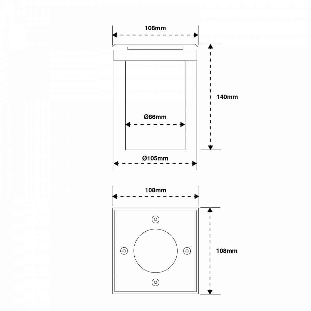 Faretto Carrabile Quadrato GU10, IP67 con Doppio Pressacavo