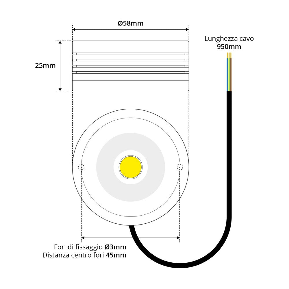 Faretto LED a superficie 5W, IP65, 220V Dimmerabile, Nero - Professional