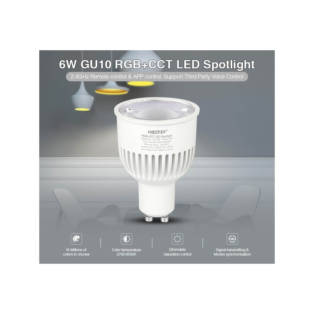 Faretto LED GU10 6W RGB+CCT Dimmerabile, Sincronizzazione Automatica