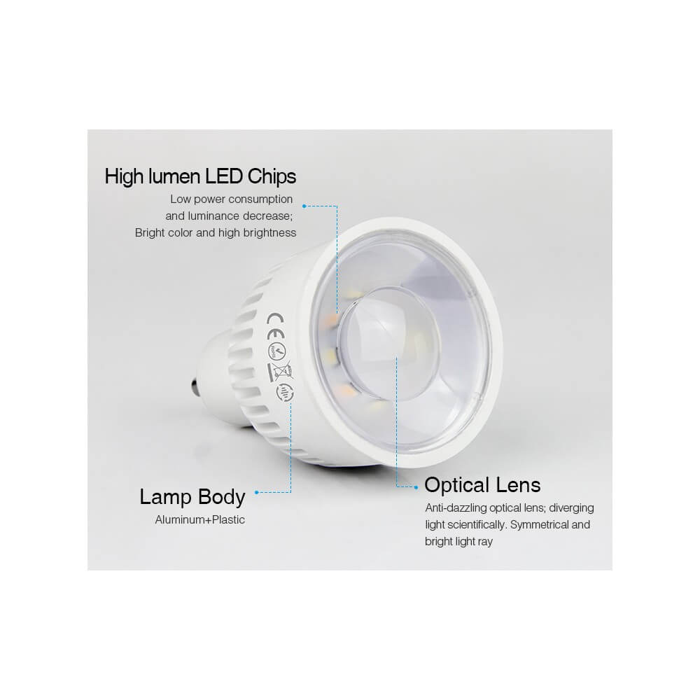 Faretto LED GU10 6W RGB+CCT Dimmerabile, Sincronizzazione Automatica