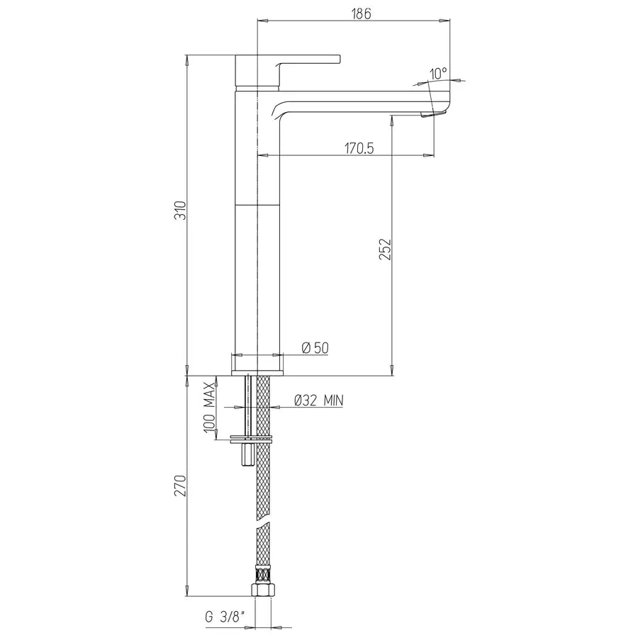 Miscelatore lavabo prolungato senza scarico cromato - Flag