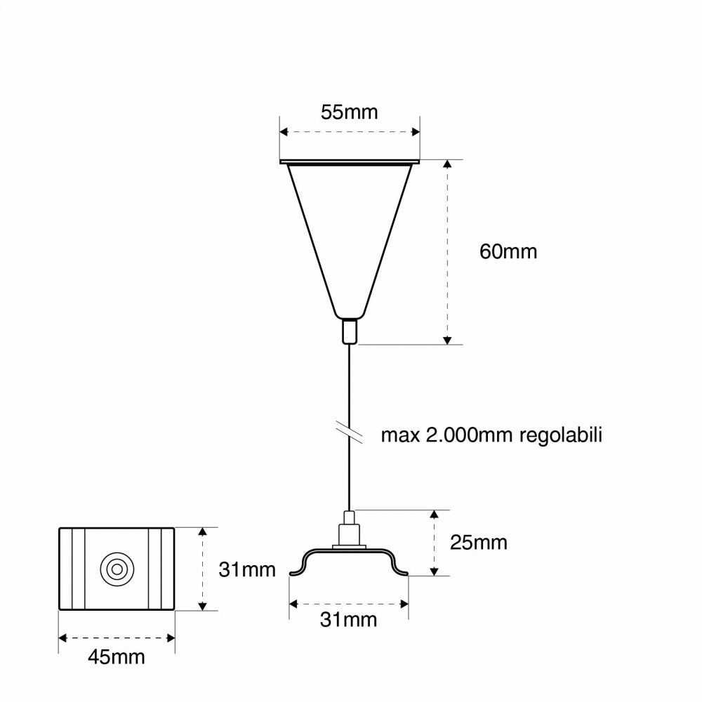 Kit Sospensione 2m per binario Monofase Bianco, serie "Solid"