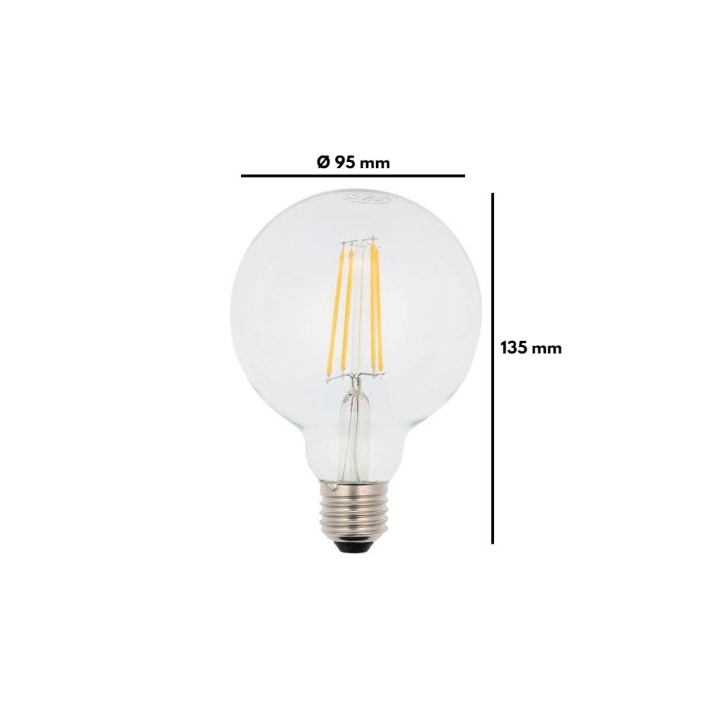 Lampada LED Globo 2700K a Filamento E27 8W, G95, 122lm/W
