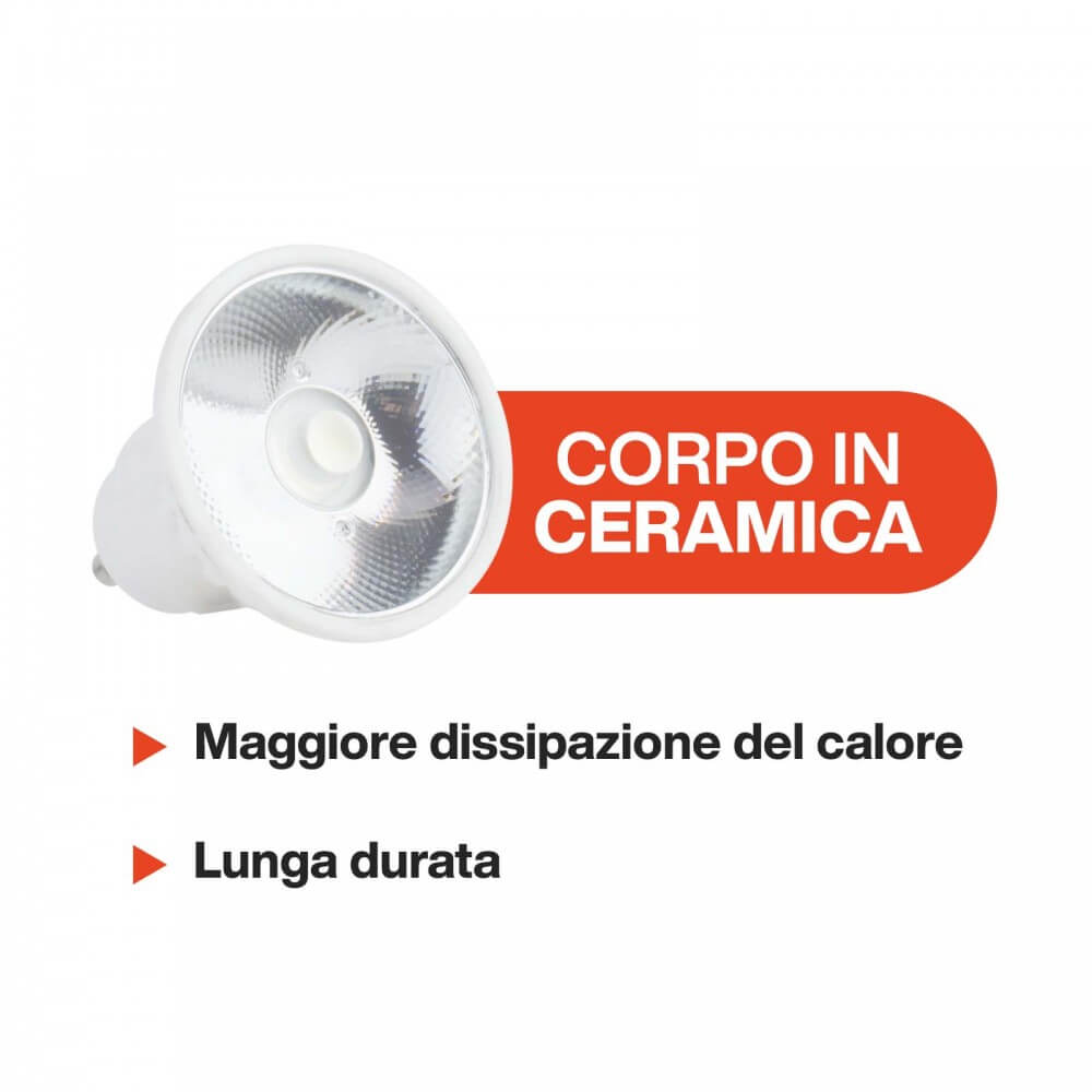 Lampada LED GU10 8W, angolo 12°, Ceramic, 105lm/W - No Flickering
