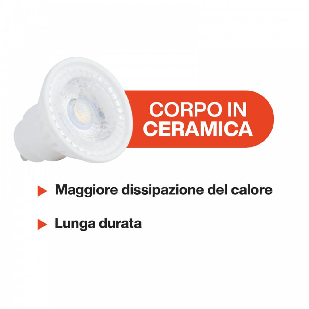 Lampada LED GU10 9W, angolo 36°, Ceramic, 105lm/W - No Flickering