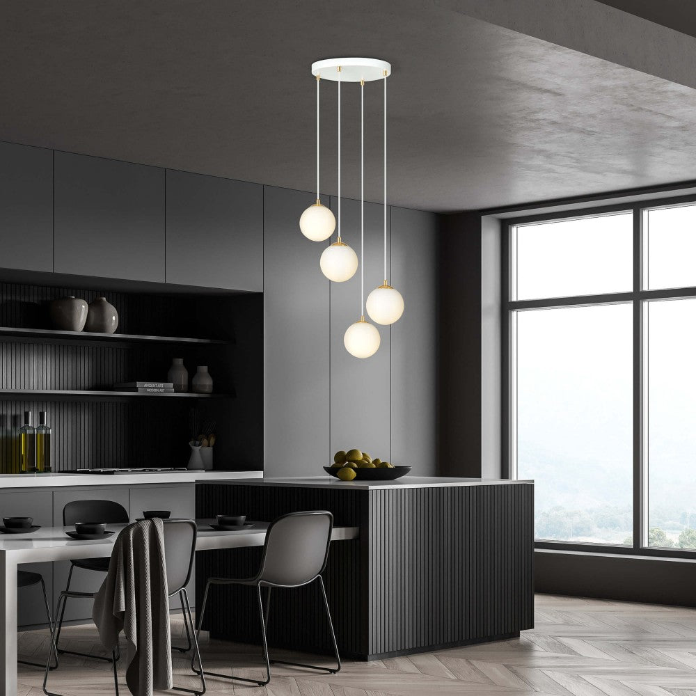 Lampadario Sospensione Roy Bianco con sfere Satinate E14