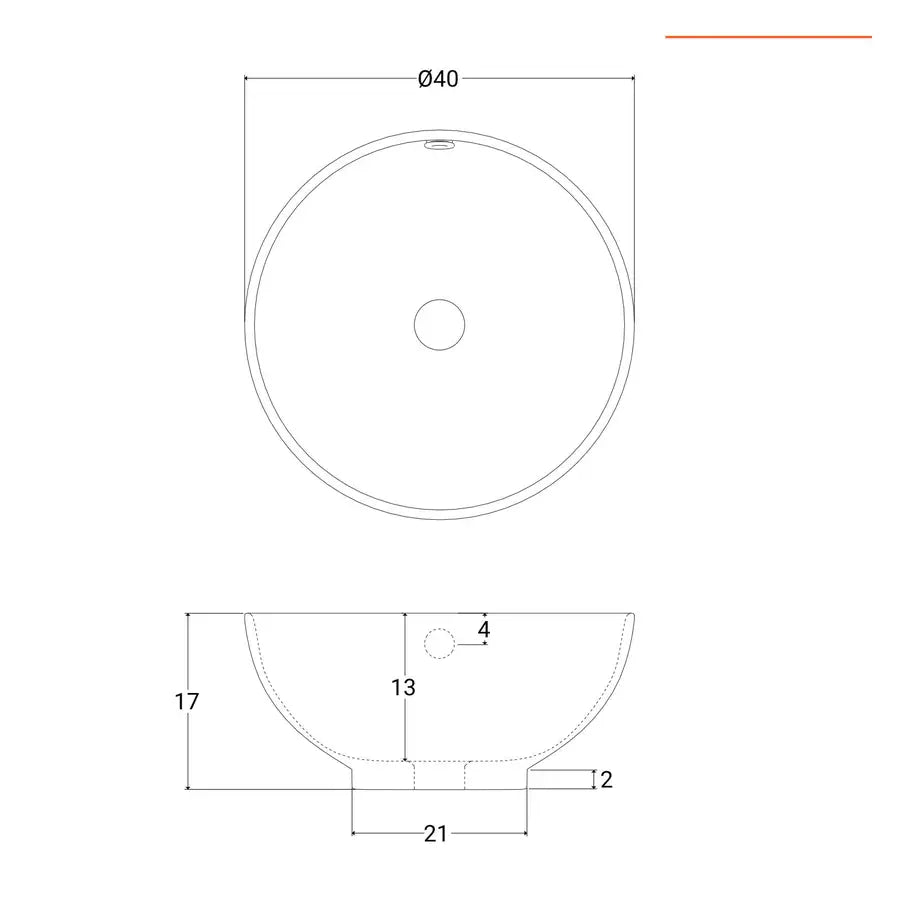 Lavabo a bacinella da appoggio rotondo 40 cm in ceramica bianco lucido