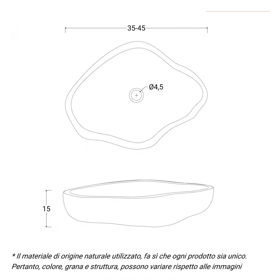 Lavabo da appoggio 36-42 cm in pietra naturale color naturale