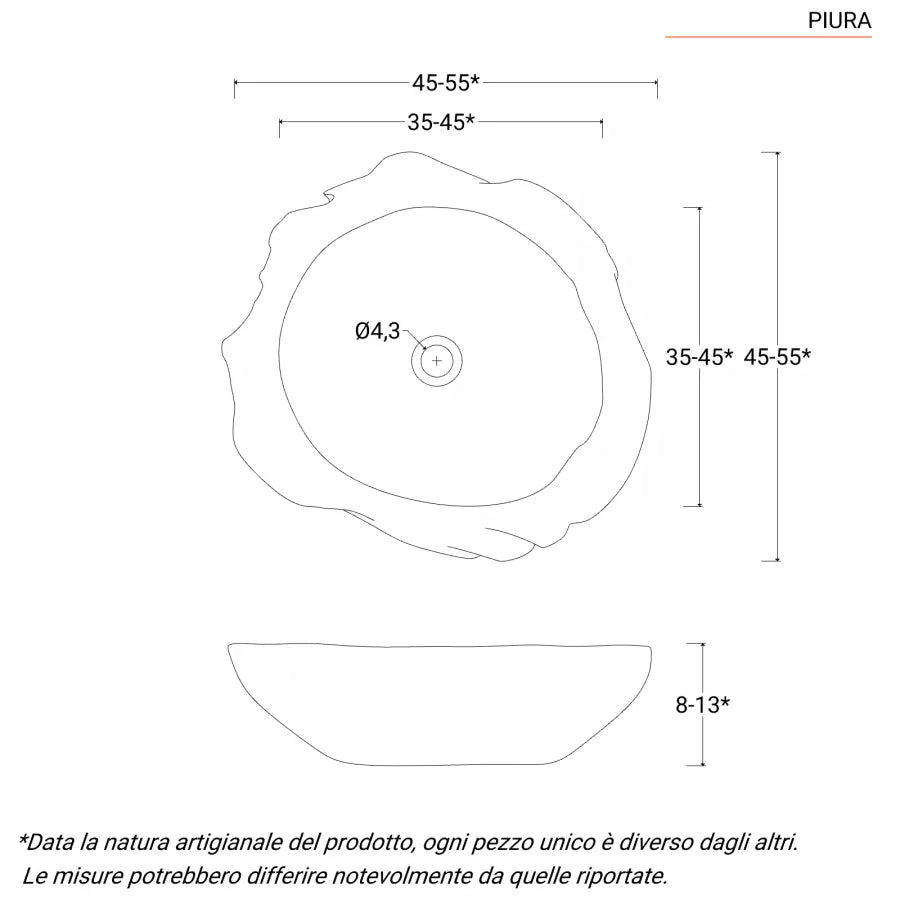 Lavabo d'appoggio 50 cm in teak
