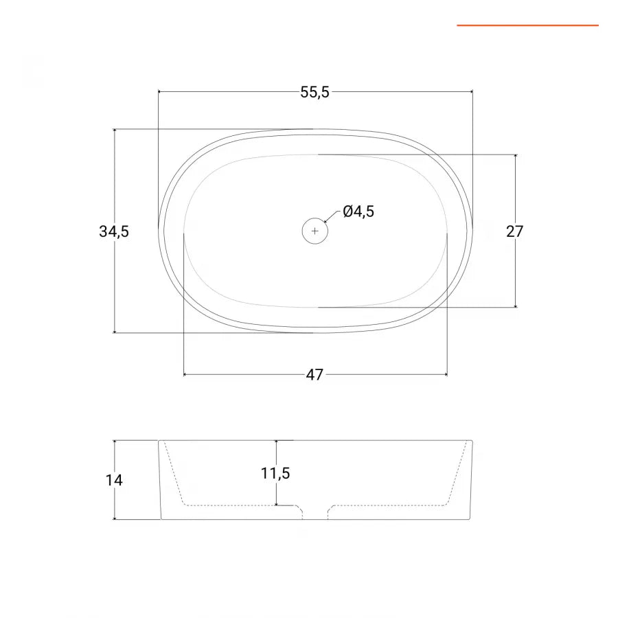 Lavabo d'appoggio a bacinella 55,5x34,5 cm bianco lucido