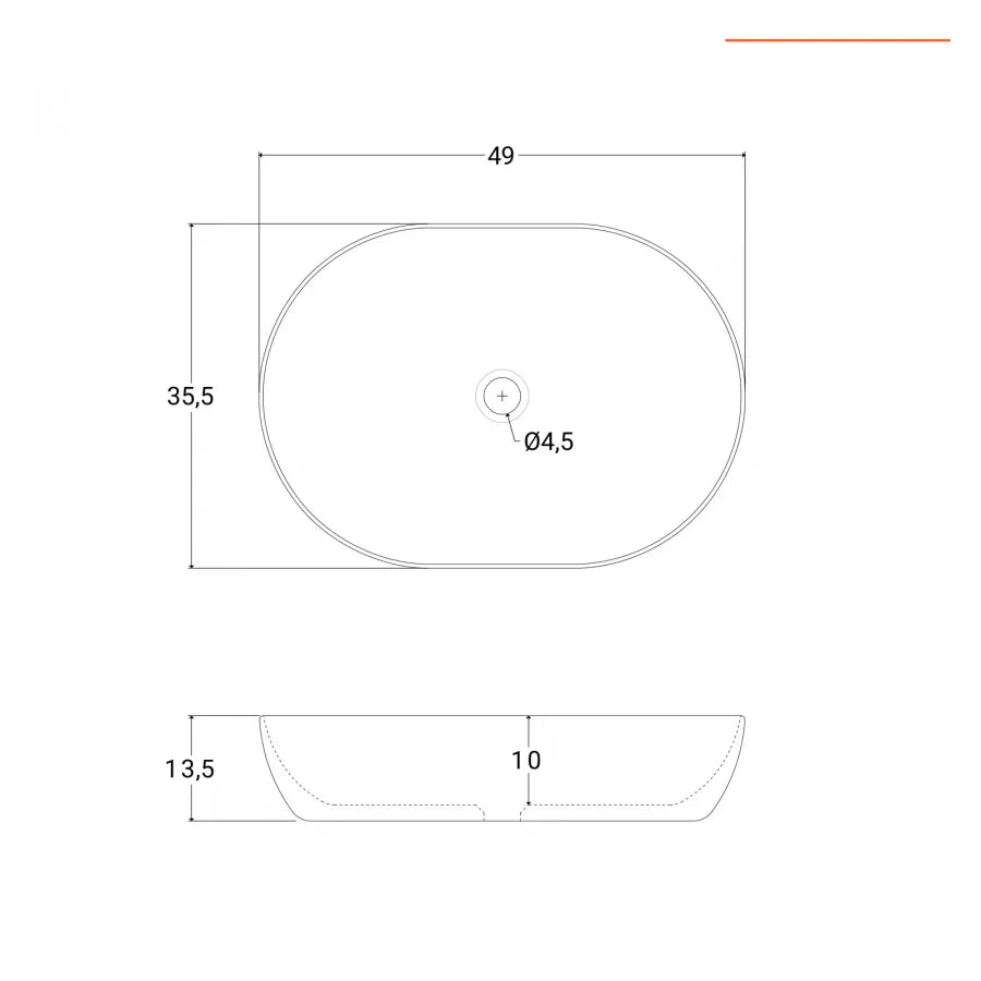 Lavabo d'appoggio slim in ceramica 49x35 cm bianco lucido