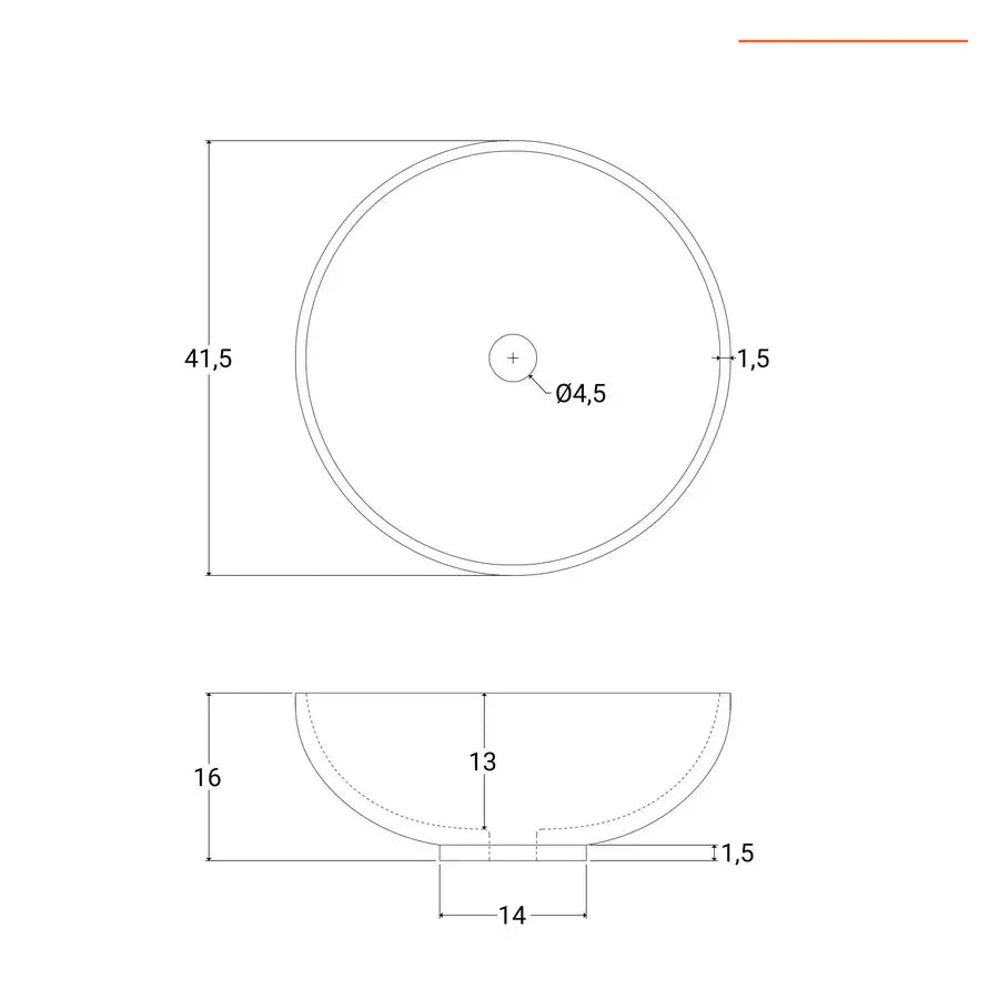 Lavabo d'appoggio tondo 42 cm in ceramica bianco lucido
