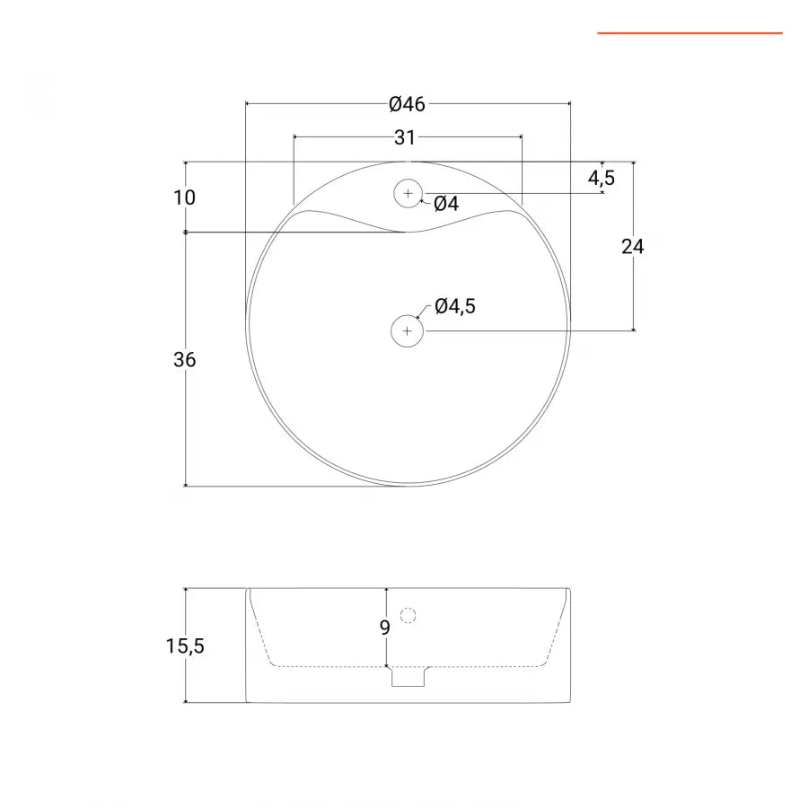 Lavabo design bacinella tonda 46 cm in ceramica d'arredo