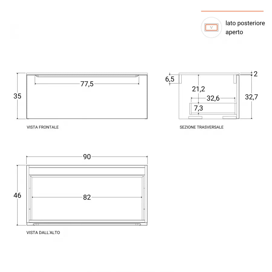 Mensolone bagno sospeso 90 cm antracite con cassettone rovere e specchio