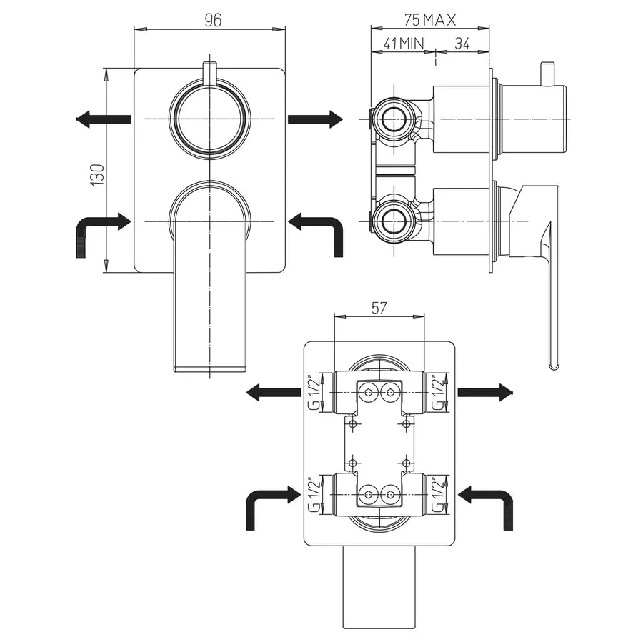 Miscelatore a incasso per doccia con deviatore Jacuzzi - Rubinetteria arredo bagno