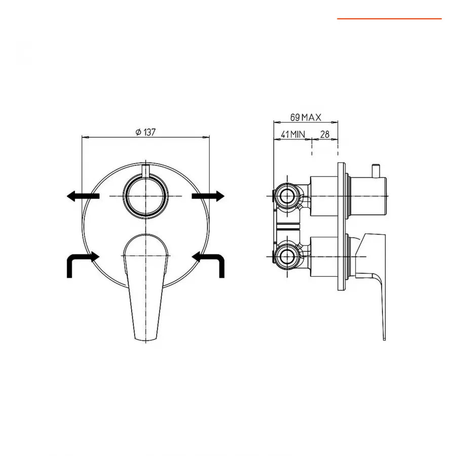 Miscelatore Jacuzzi - Rubinetteria per doccia a incasso con deviatore ottone cromato design moderno
