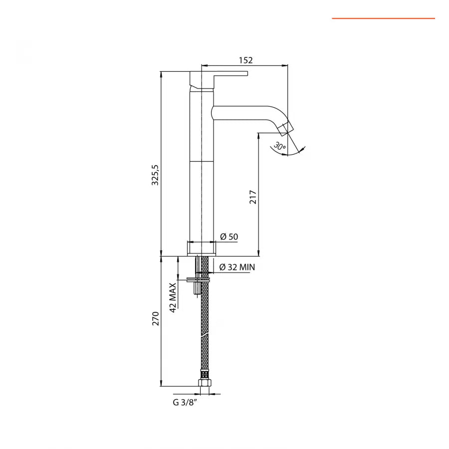 Miscelatore lavabo prolungato senza scarico cromato