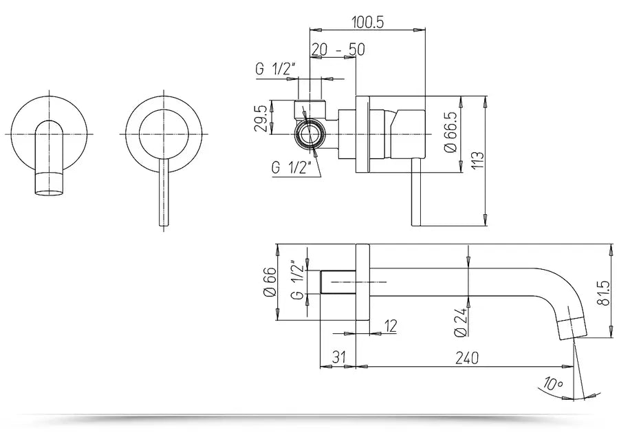 Miscelatore lavabo a muro canna 25 cm cromato