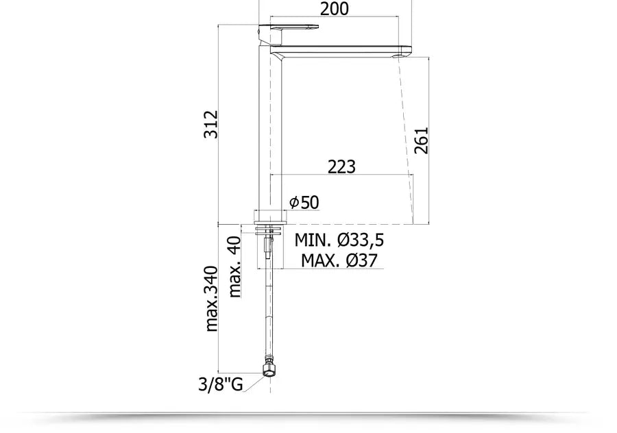 Miscelatore lavabo prolungato senza scarico cromato
