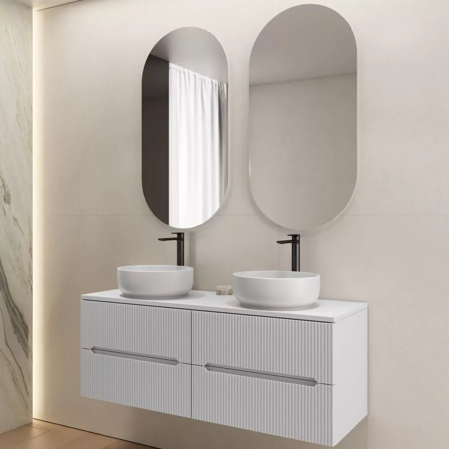 Mobile bagno portalavabo 120 cm cannettato con cassetti bianco opaco e specchi