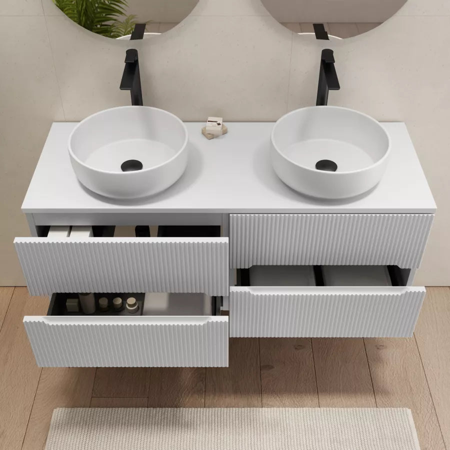 Mobile bagno portalavabo 120 cm cannettato con cassetti bianco opaco e specchi