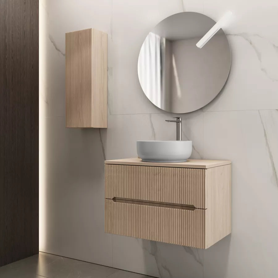 Mobile bagno portalavabo 70 cm cannettato con cassetti rovere portofino e specchio