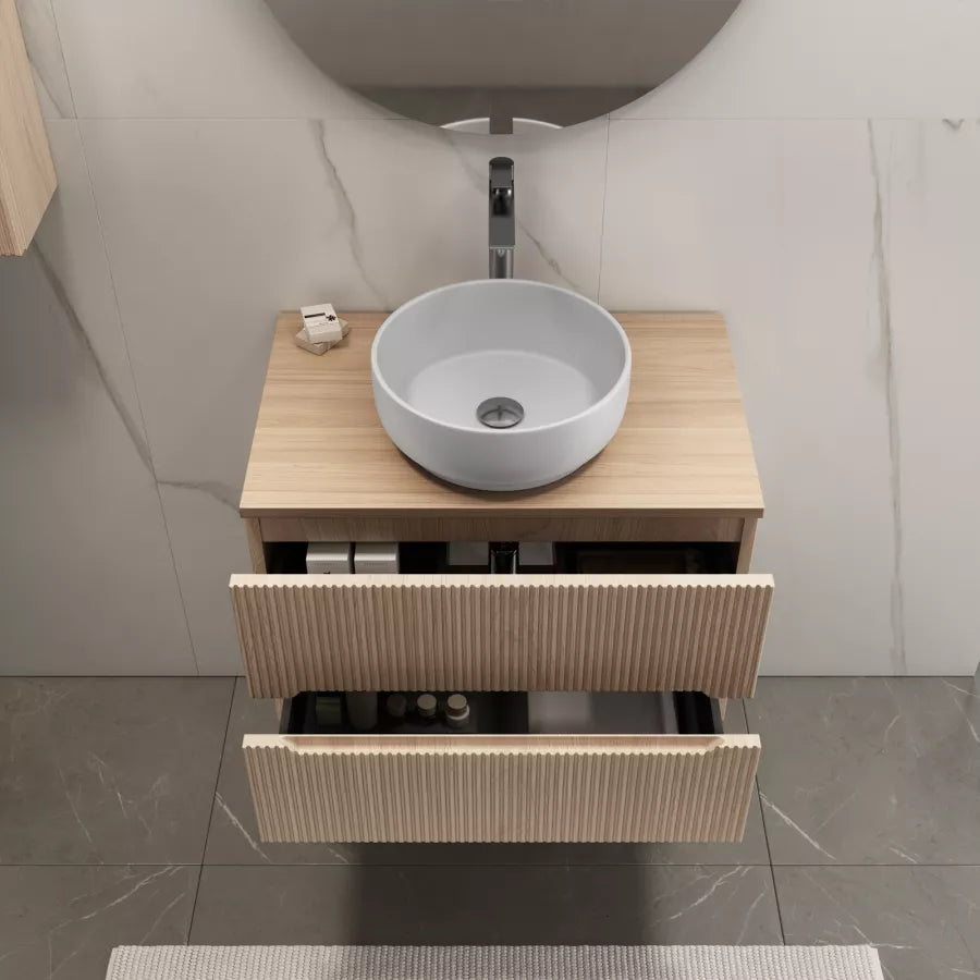 Mobile bagno portalavabo 70 cm cannettato con cassetti rovere portofino e specchio