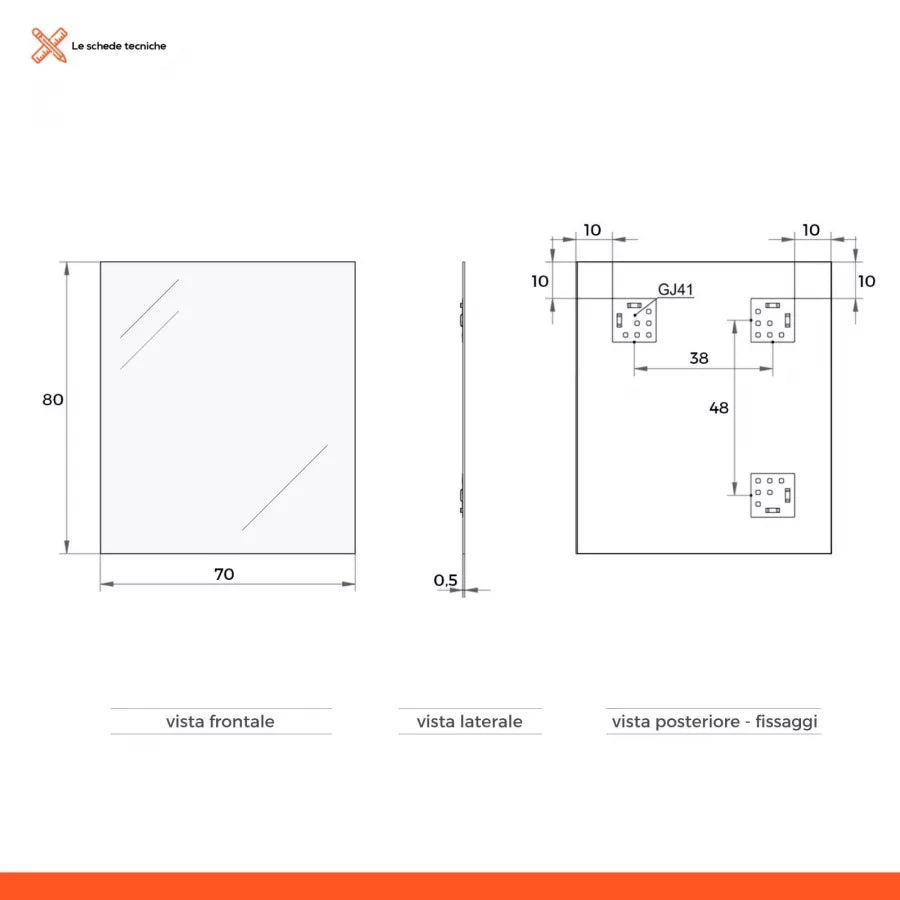 Mobile bagno sospeso cannettato 70 cm noce con specchio