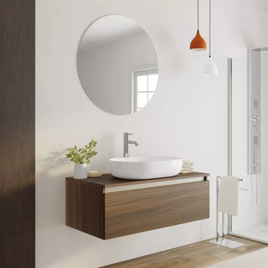 Mobile bagno sospeso portalavabo 80 cm in legno rovere deciso con lavabo e specchio