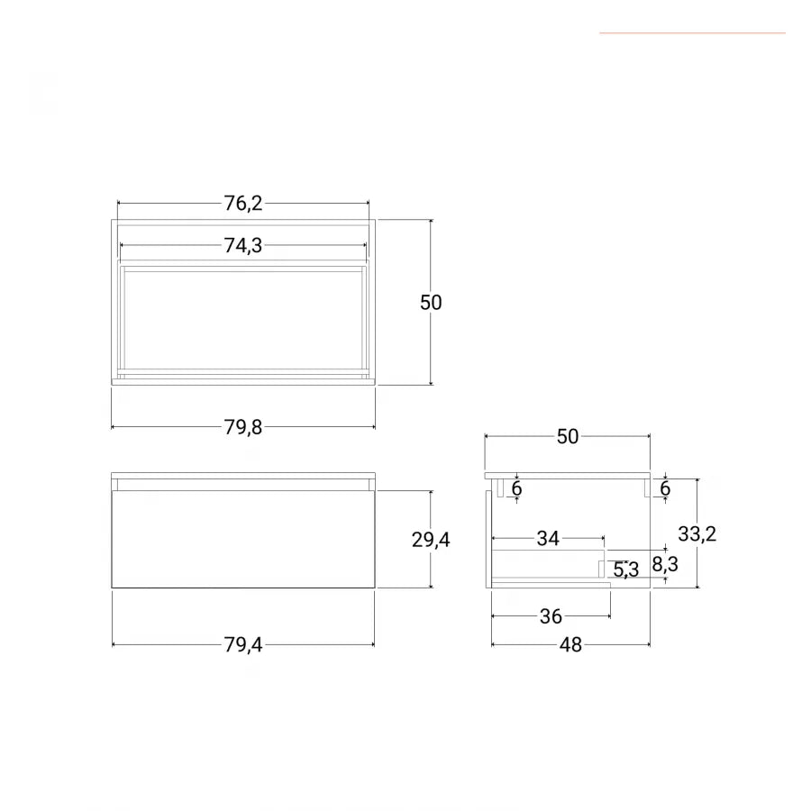 Mobile bagno sospeso portalavabo 80 cm in legno rovere deciso con lavabo e specchio