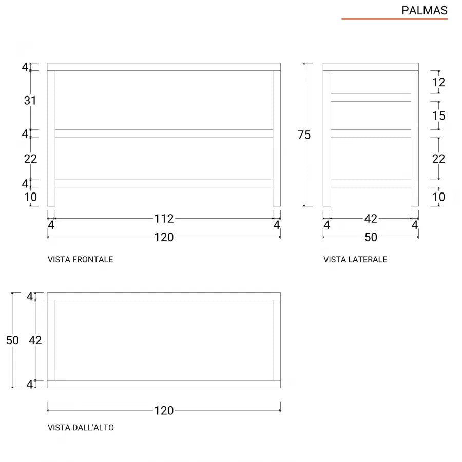 Mobile sottolavabo 120 cm in legno teak doppio ripiano