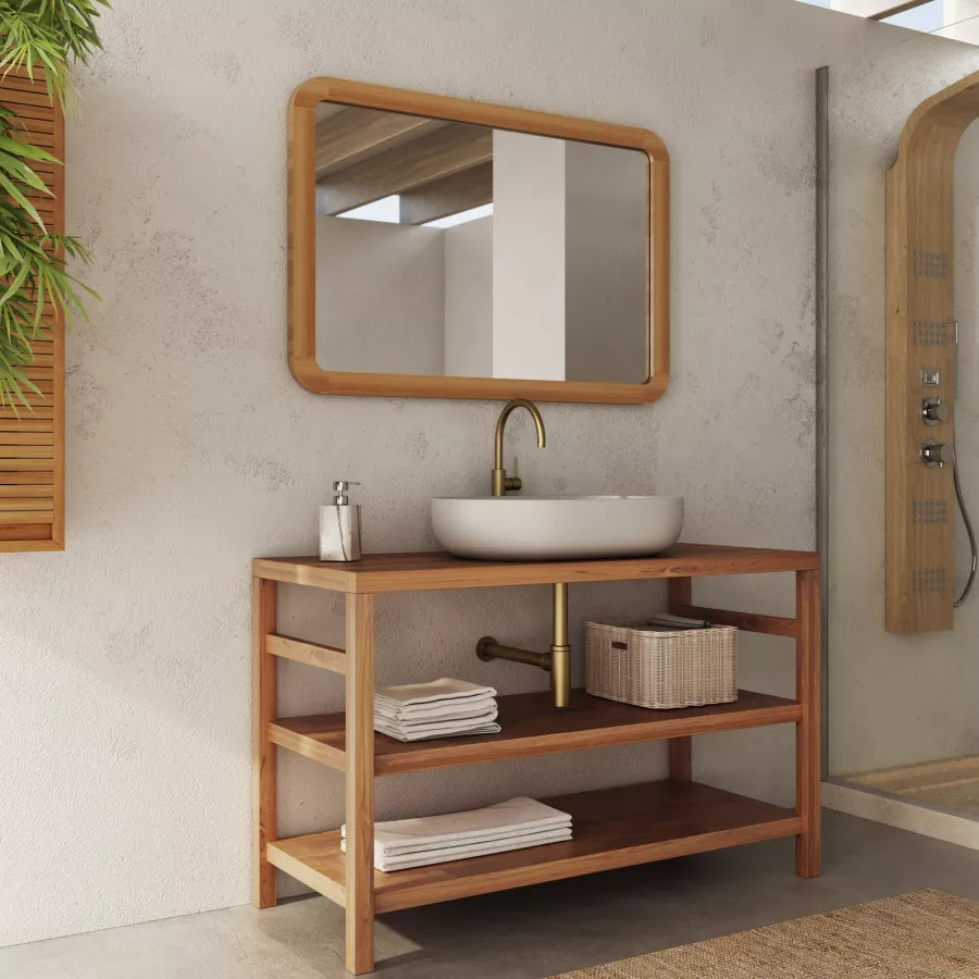 Mobile sottolavabo 120 cm in legno teak doppio ripiano