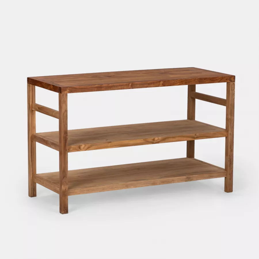 Mobile sottolavabo 120 cm in legno teak doppio ripiano