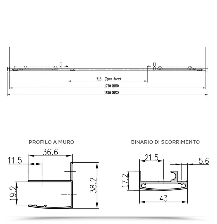 Nicchia doccia 180 cm doppio scorrevole vetro temperato 6mm trasparente 185h