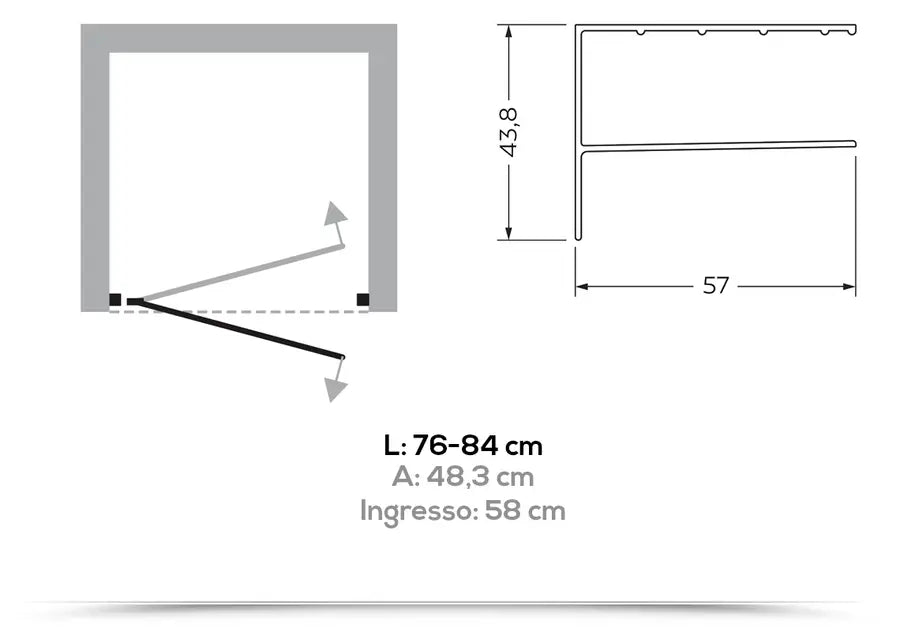 Nicchia doccia 80 cm cristallo trasparente 6 mm e profili cromati brillantati
