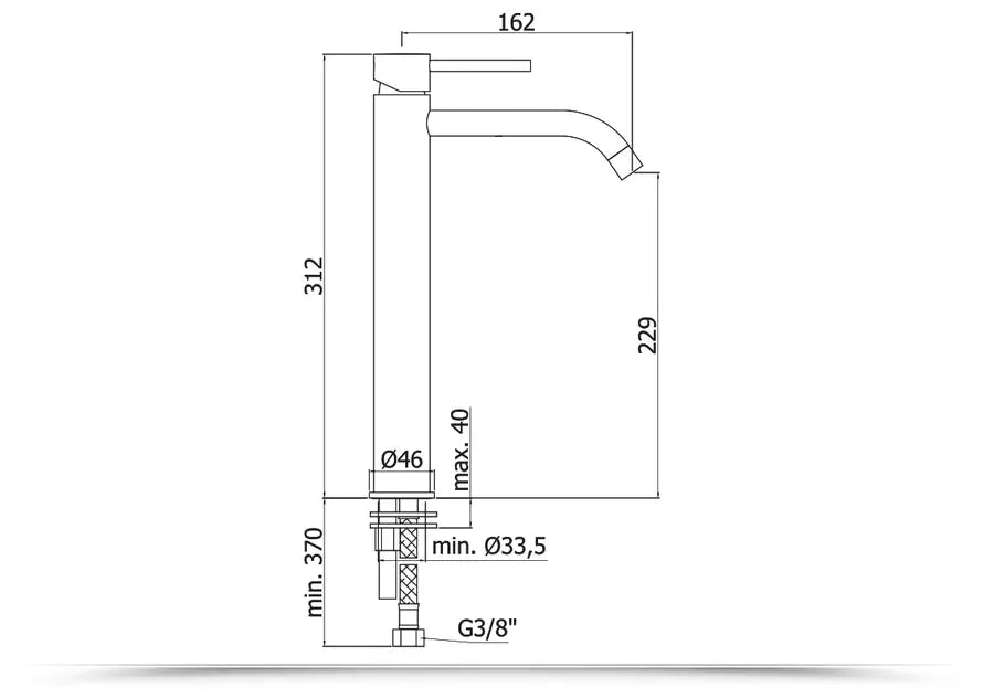 Miscelatore lavabo prolungato senza scarico cromato