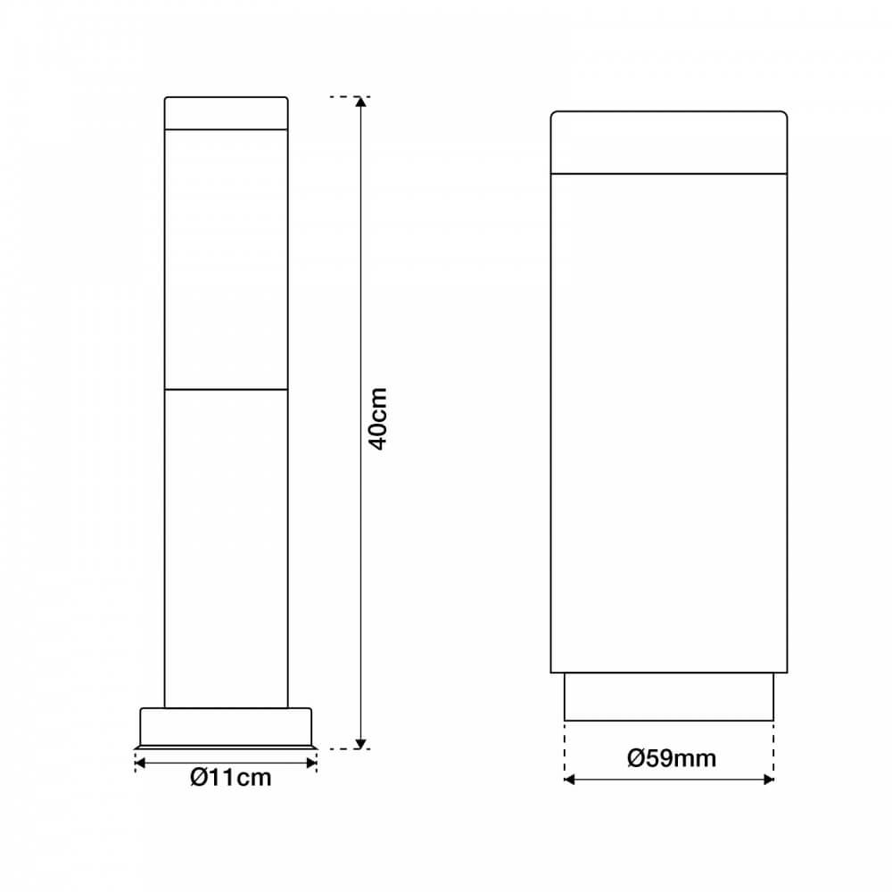 Paletto da Giardino 40cm, acciaio inox NERO, IK06, IP54, base E27