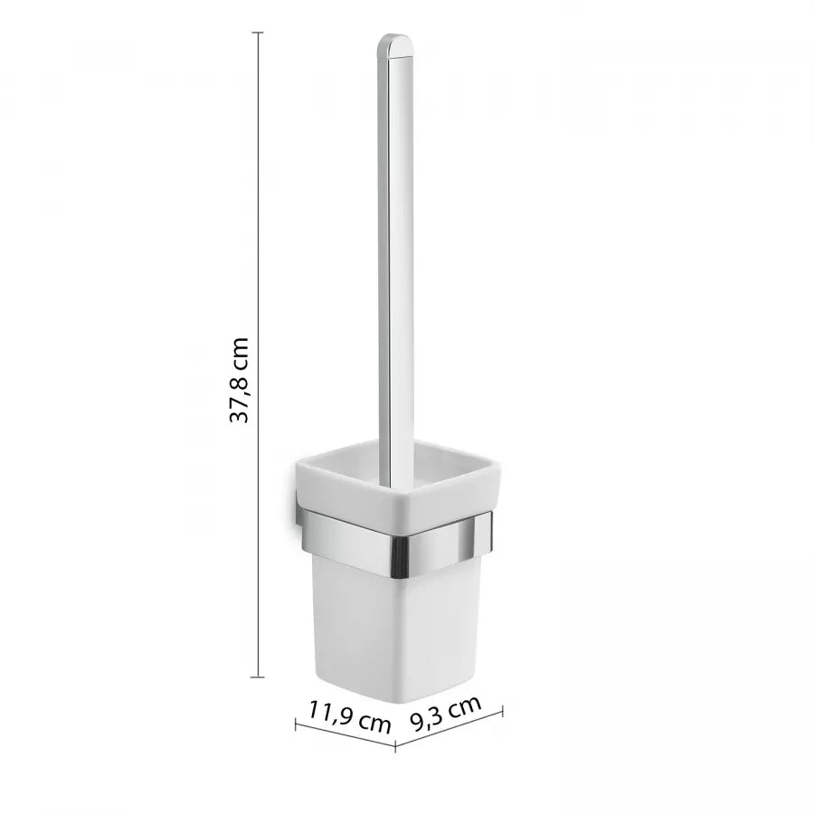 Portascopino a muro in acciaio inox e ceramica bianco