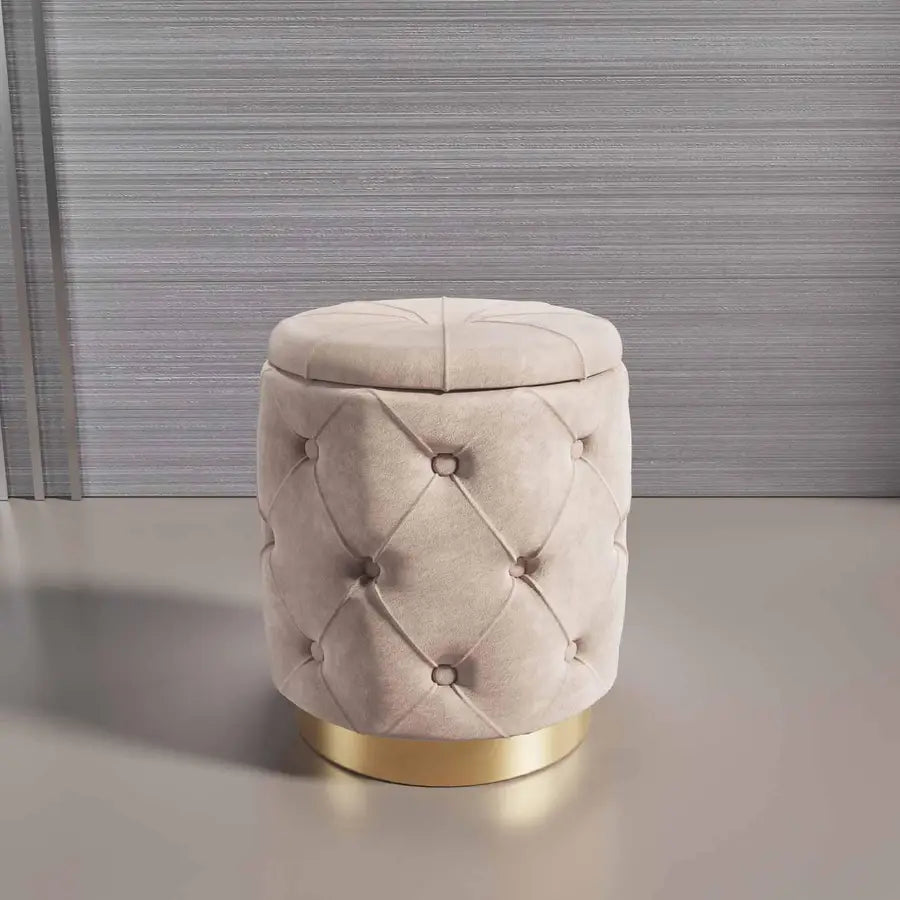 Pouf contenitore 33,5 cm in velluto matelassè crema