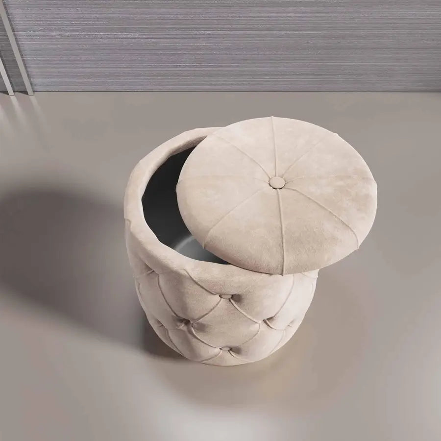 Pouf contenitore 33,5 cm in velluto matelassè crema
