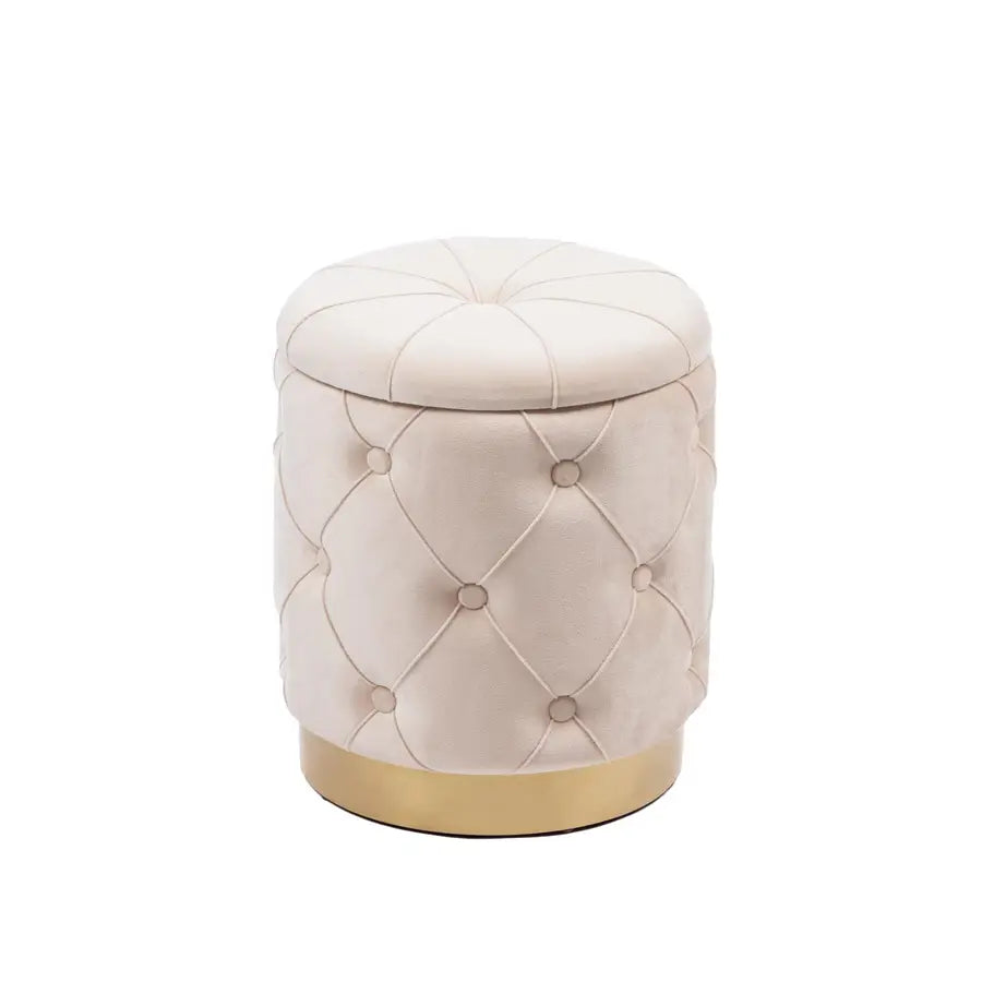 Pouf contenitore 33,5 cm in velluto matelassè crema