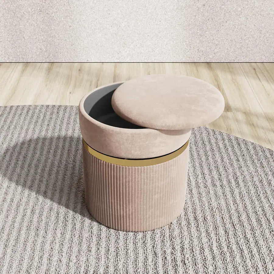 Pouf contenitore 35 cm in velluto crema