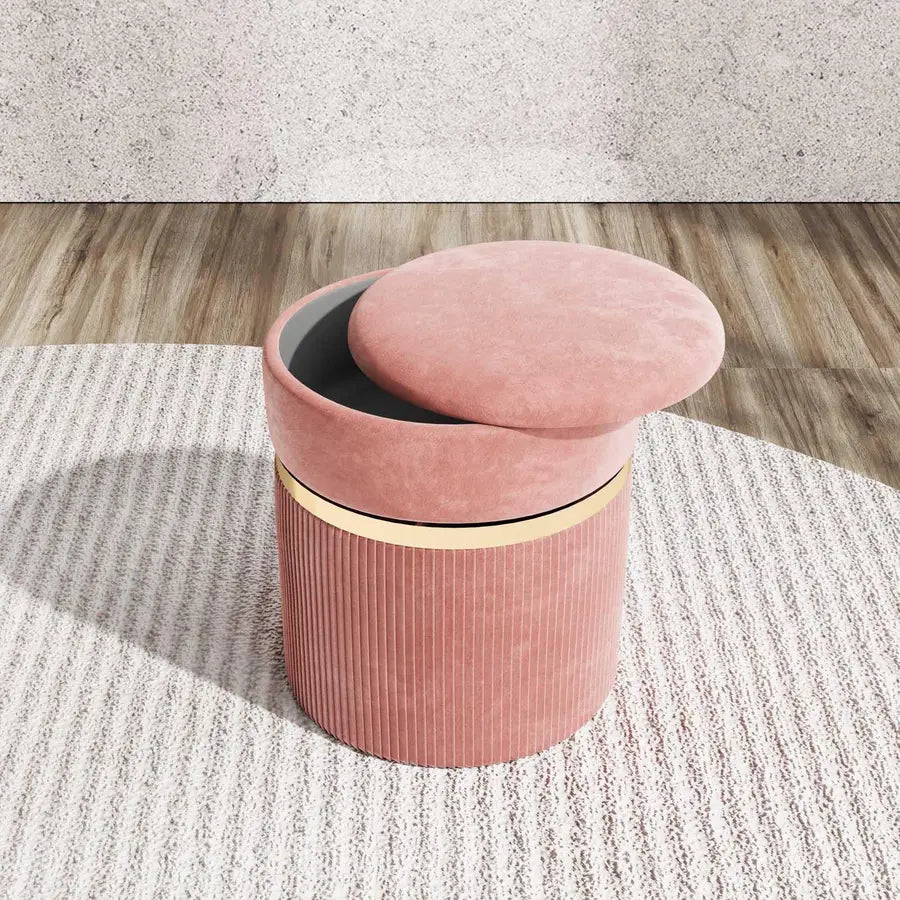 Pouf contenitore 35 cm in velluto rosa antico -